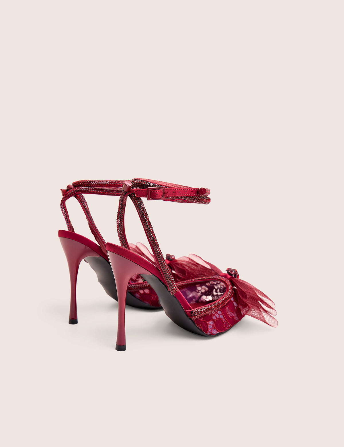 Brat Burgundy Diamante Strap Wrap Around Pointed Stiletto Heels