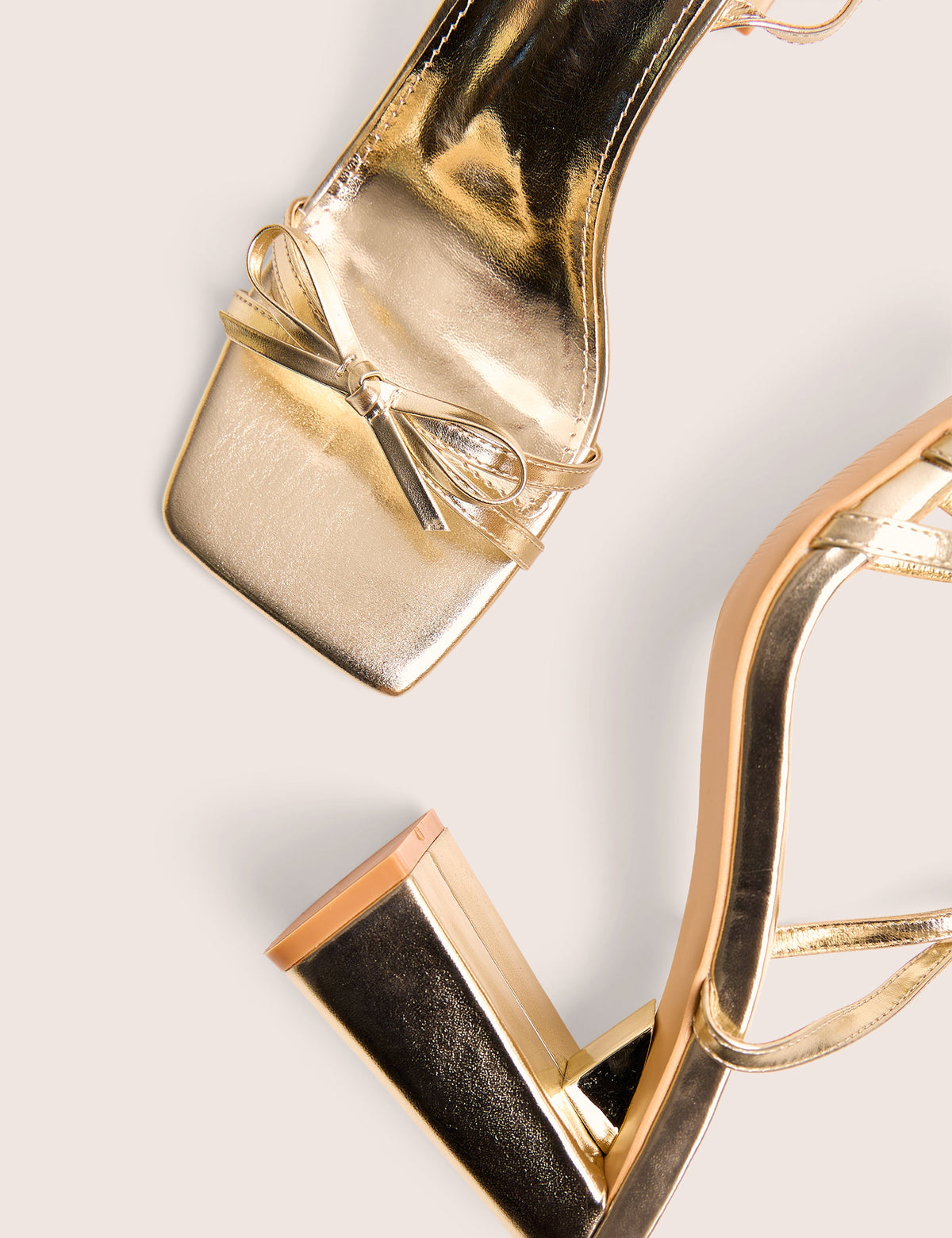 Camille Gold Square Toe Strappy Block Heels