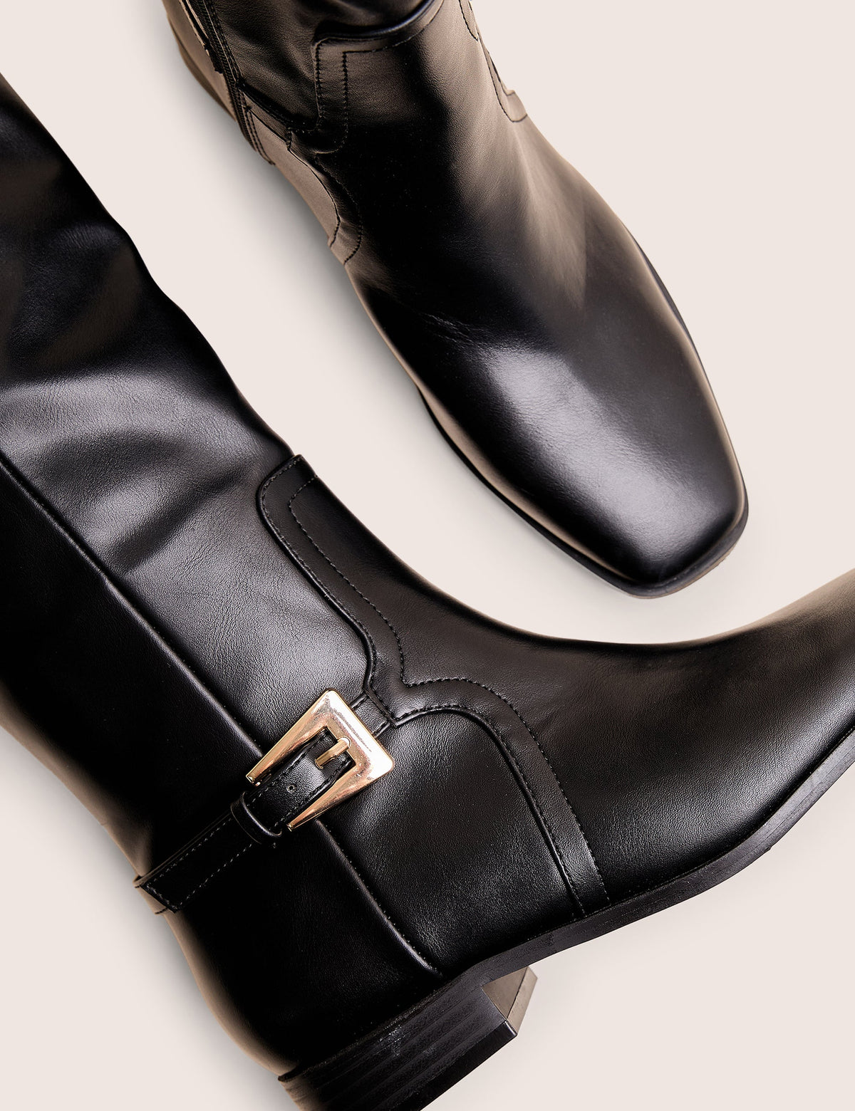 Mackie Black Pu Buckle Detail Knee High Riding Boot
