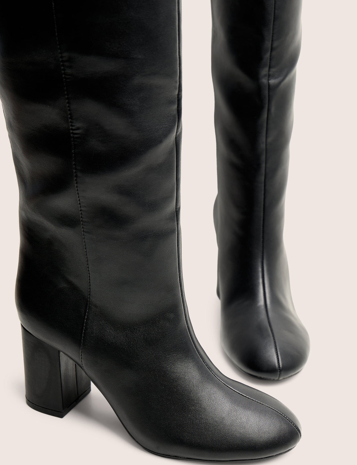 Maison Black Pu Knee High Block Heeled Boots