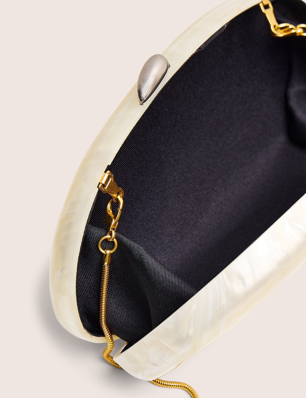 Hard Shell Oval Clutch Bag Pearl White