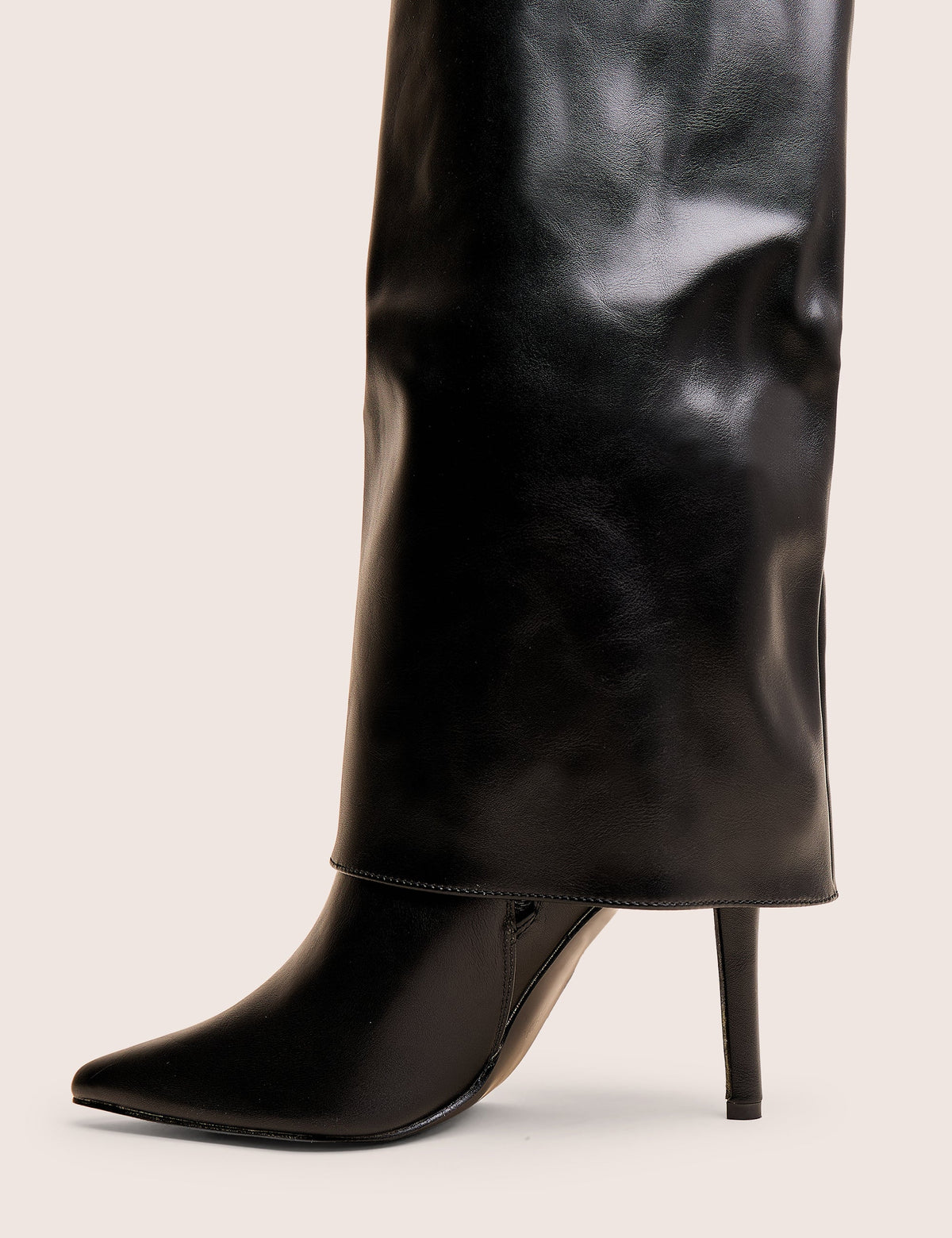 Ralph Black Fold Over Pu Knee High Stiletto Boots