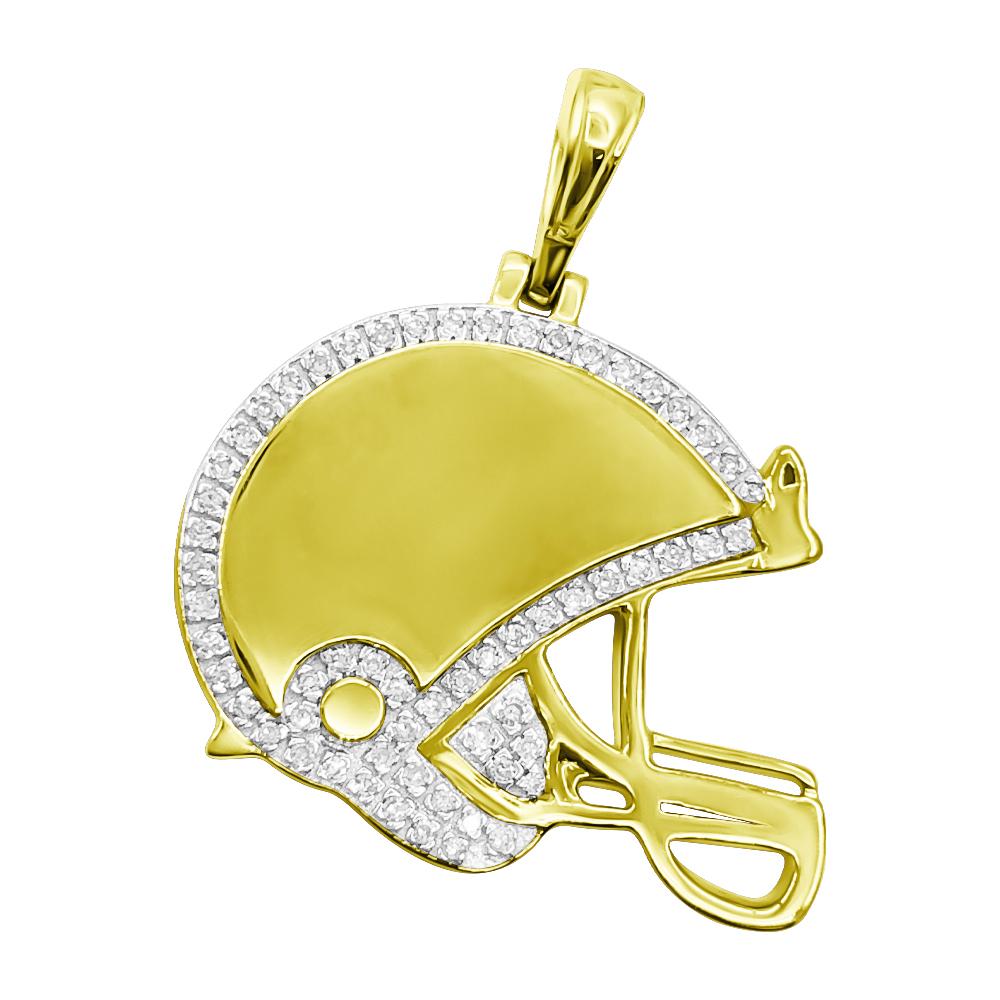 Football Helmet Diamond Pendant .20cttw 10K Yellow Gold