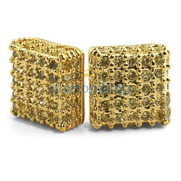 Large 3D Box Lemonade CZ Iced Out Earrings