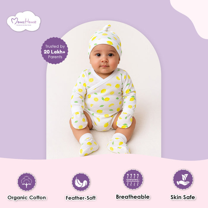 Organic Cotton Baby Essentials Gift Set | Baby Shower Gift Hamper | Baby Clothing Gift Combo | Lemon | Pack of 6