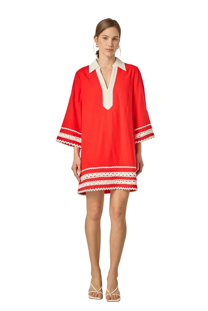 Ric Rac Tunic Mini Dress (Red)