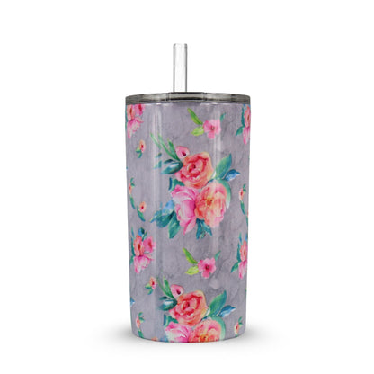 12oz Stainless Steel Mini Tumbler with Metal Base - Grey Floral