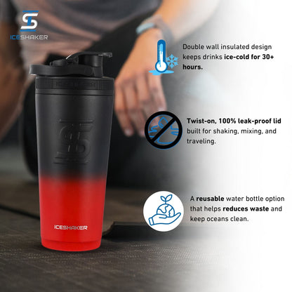 Ice Shaker Ombre Series 26oz Shaker Bottle - Red Black Ombre