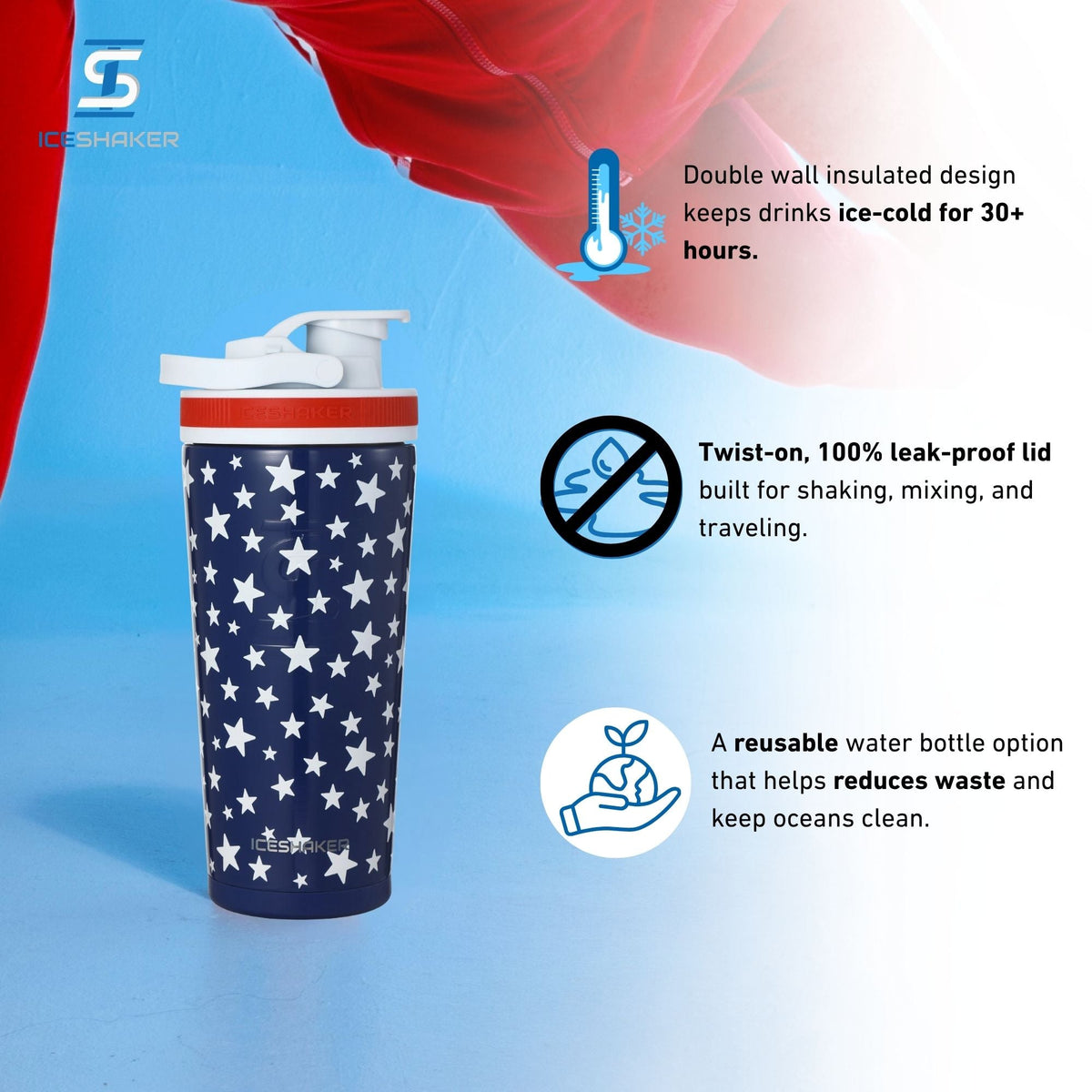 Ice Shaker Allegiance Series 26oz Shaker Bottle - Star Spangled