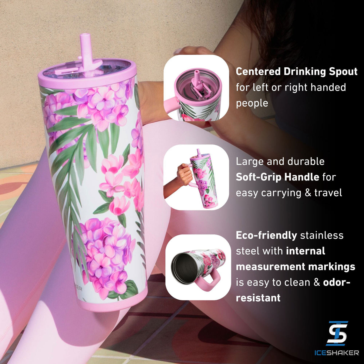 40oz Legend Series Shaker Bottle - Pink Hydrangea