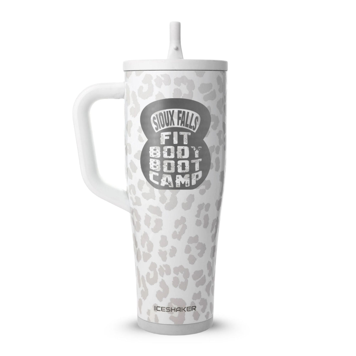 CUSTOM Sioux Falls Fit Body Boot Camp Kettlebell 40oz Legend Tumbler - White Leopard
