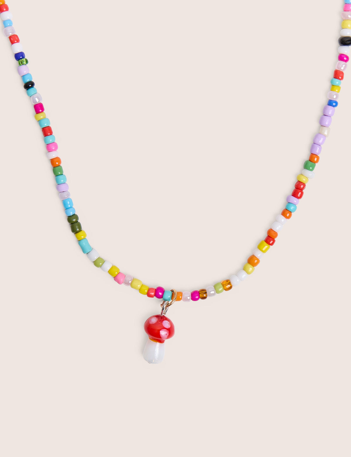 Muilticoloured Beaded Mushroom Necklace