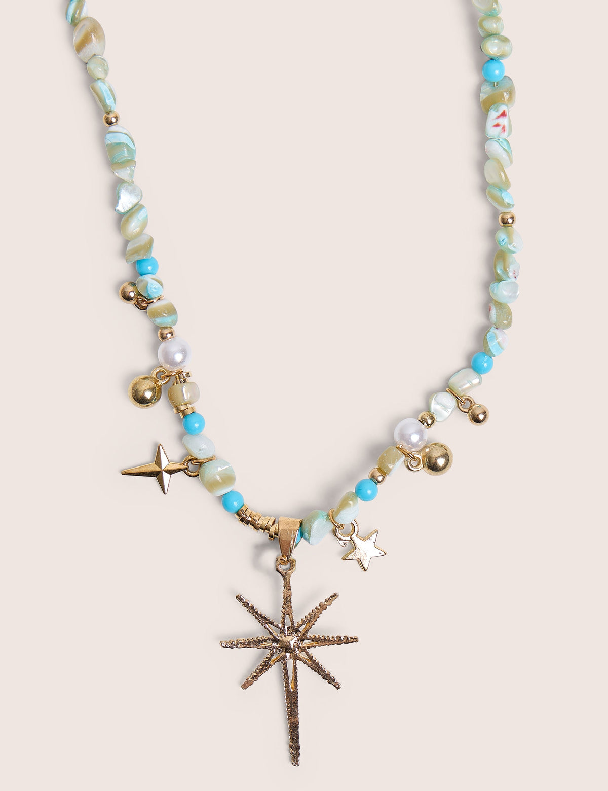 Blue Beaded Star Embellished Necklace