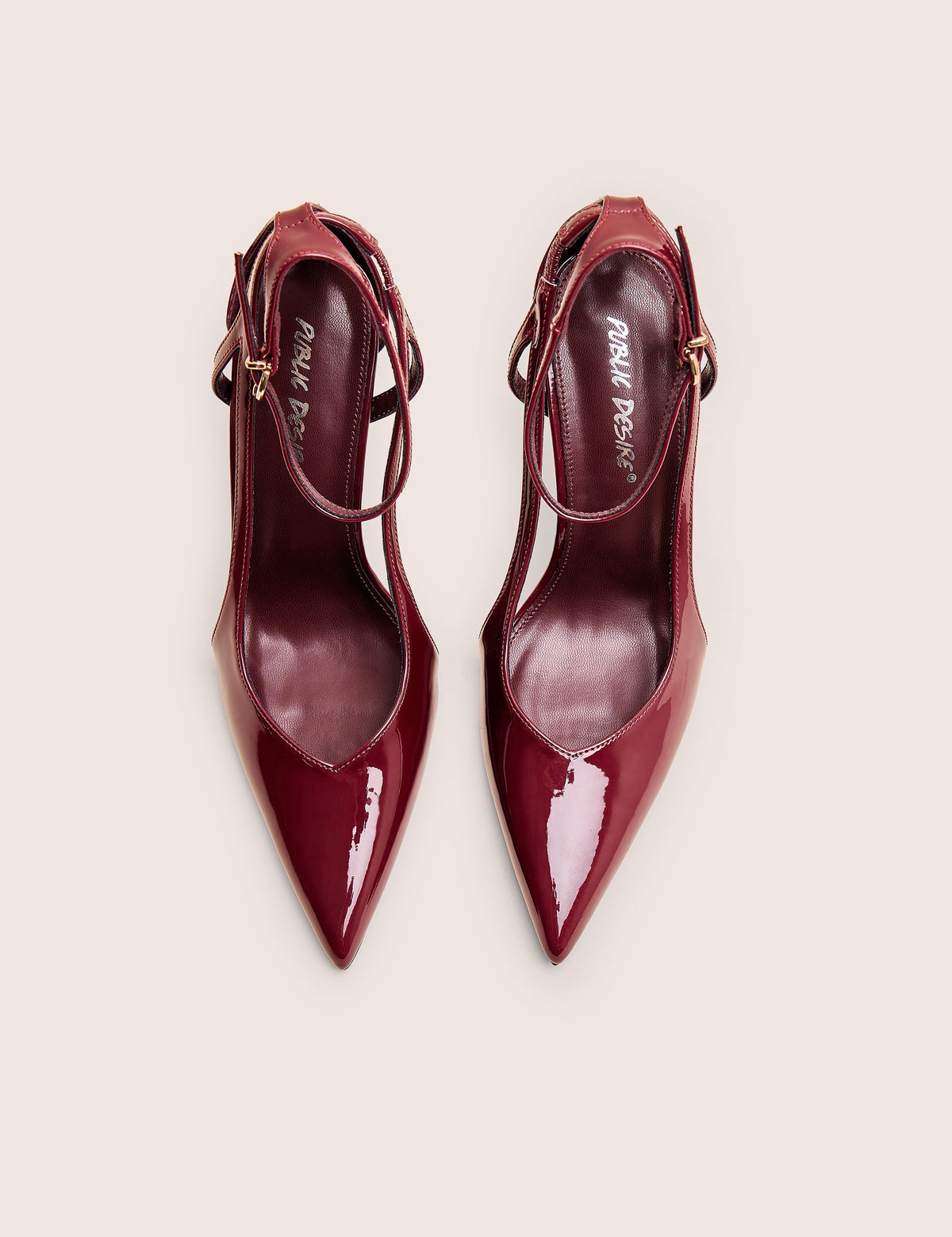 Allegedly Burgundy Patent Cut Out Detail Ankle Strap Court Shoes