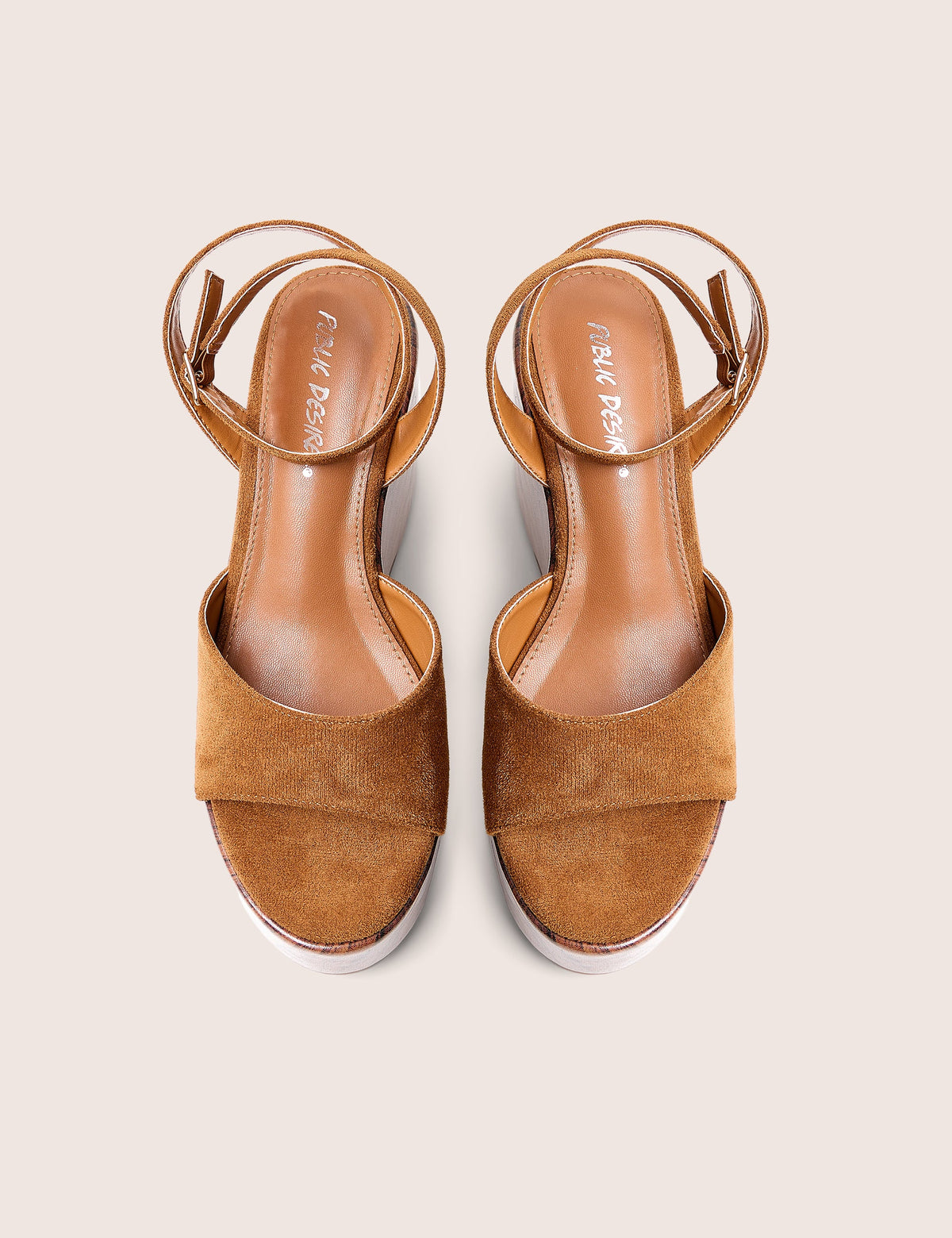 Aluna Tan Faux Suede Wooden Wedge Heels