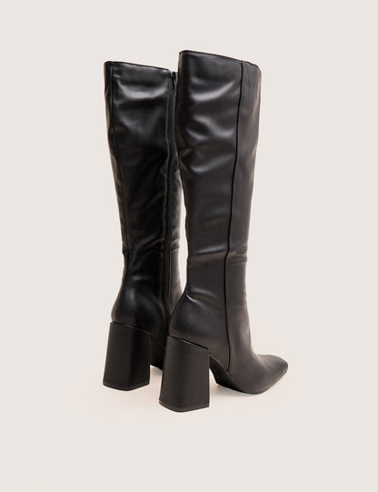 Apology Black Pu Knee High Block Heel Boots