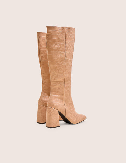Apology Nude Patent Croc Knee High Block Heel Boots