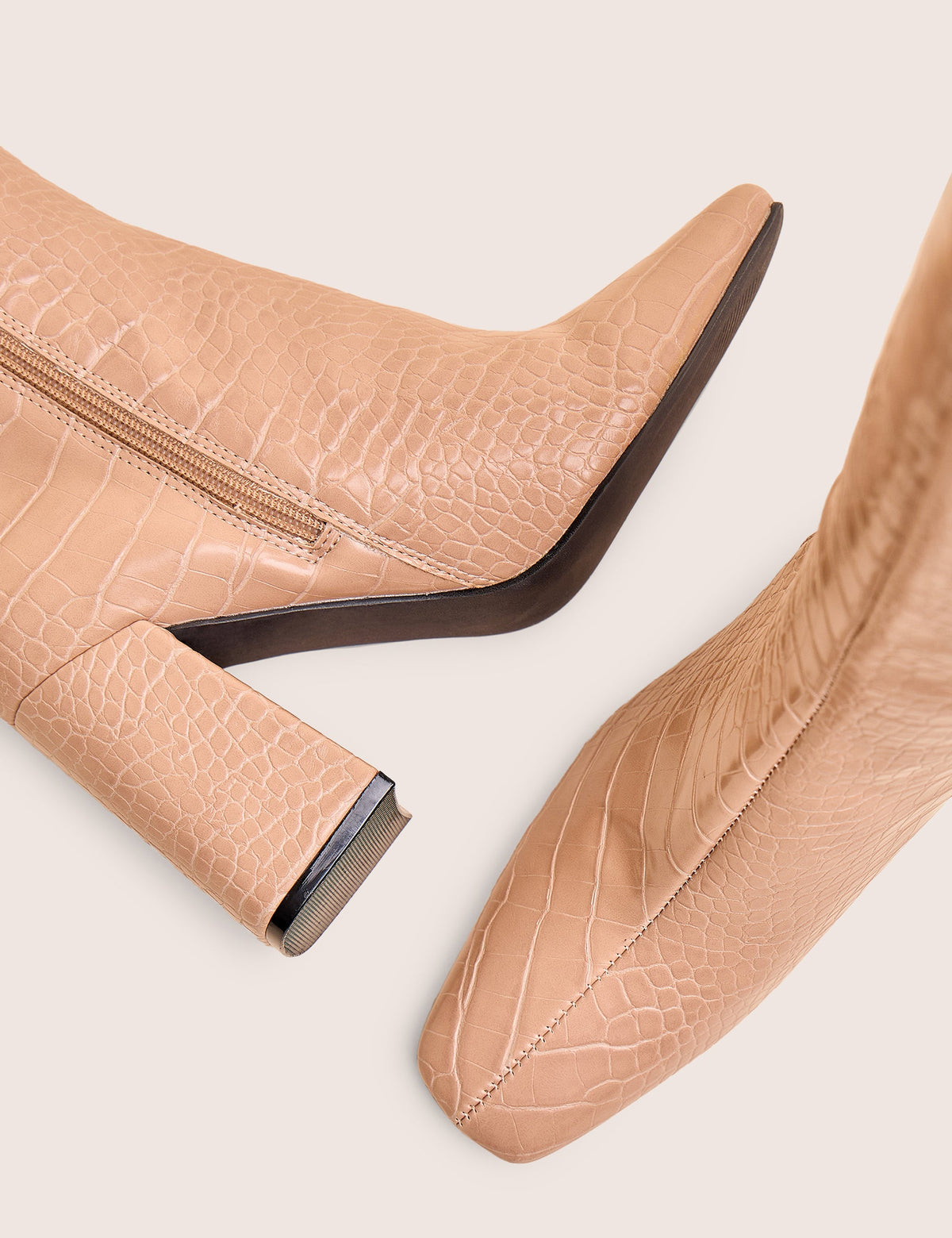 Apology Nude Patent Croc Knee High Block Heel Boots