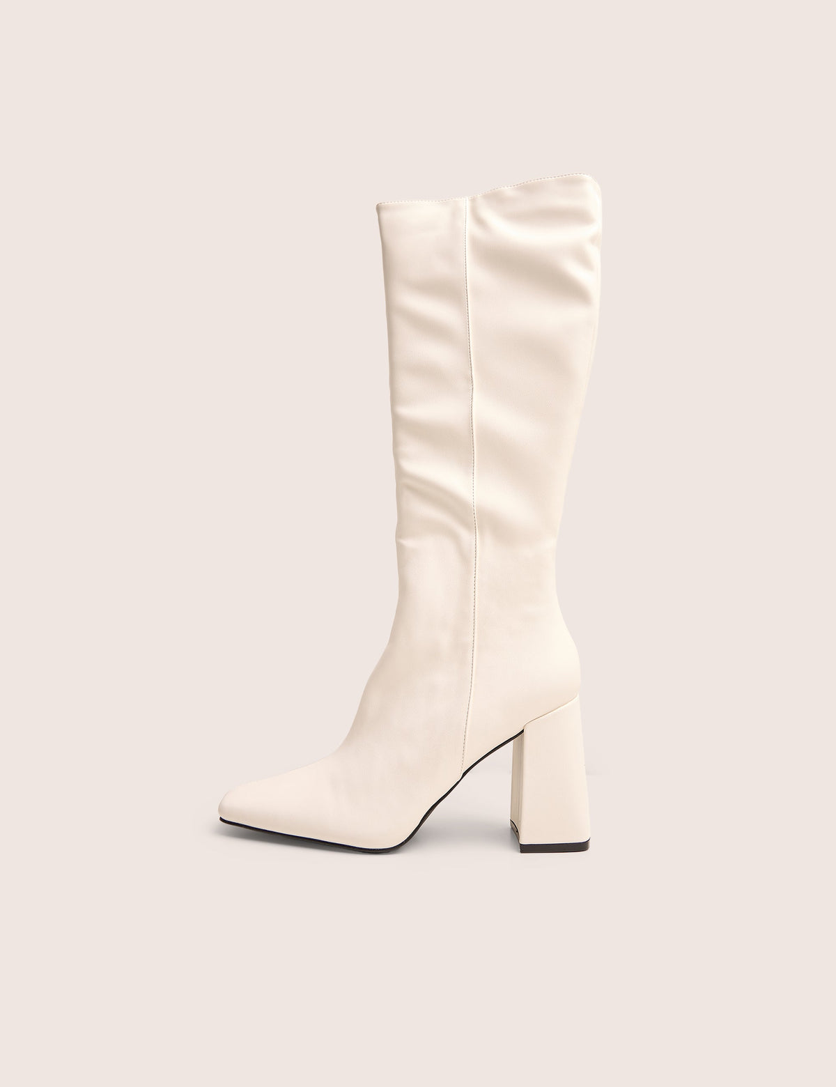 Apology White Pu Knee High Block Heel Boots