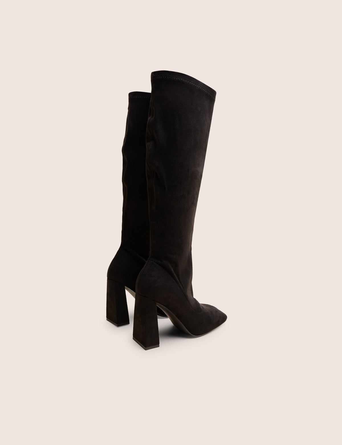 Audrina Black Suede Block Heel Knee High Sock Boots