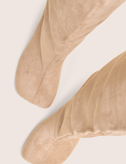 Bordeaux Beige Suedette Slouchy Boots