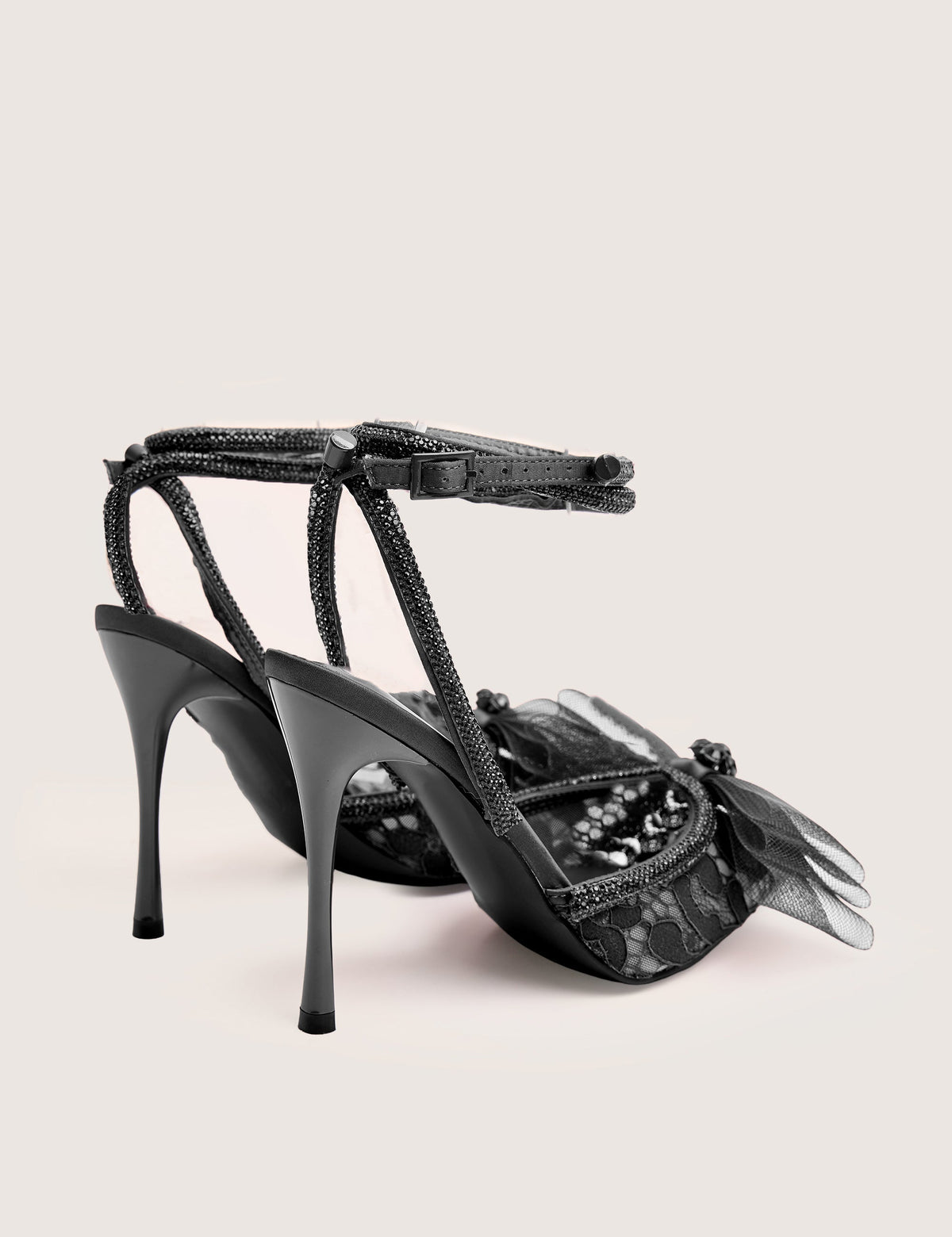 Brat Black Diamante Strap Wrap Around Pointed Stiletto Heels
