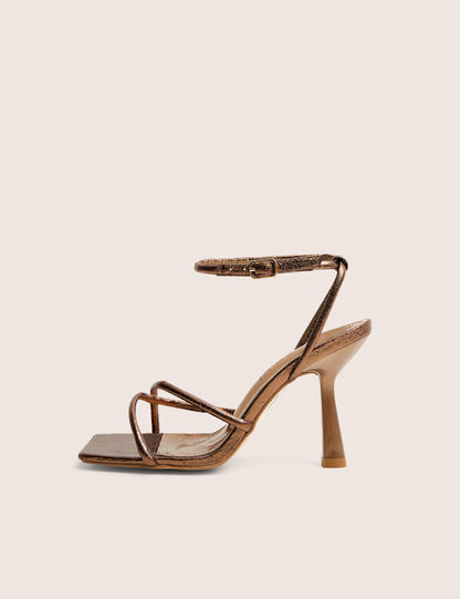 Bree Bronze PU Barely There Square Toe Mid Stiletto Heels