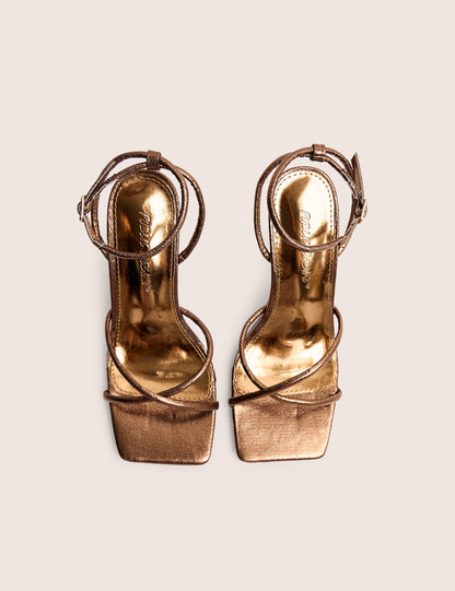 Bree Bronze PU Barely There Square Toe Mid Stiletto Heels