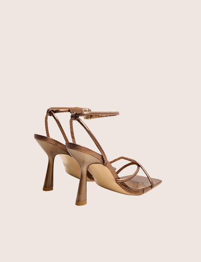 Bree Bronze PU Barely There Square Toe Mid Stiletto Heels