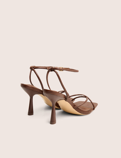 Bree Chocolate Pu Barely There Square Toe Mid Stiletto Heels