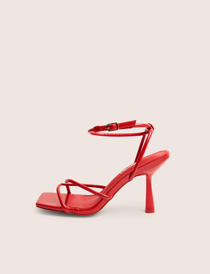 Bree Red Pu Barely There Square Toe Mid Stiletto Heels