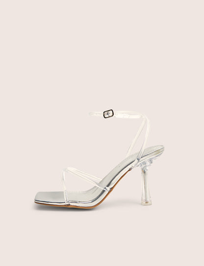 Bree Silver Perspex Barley There Square Toe Mid Stiletto Heels