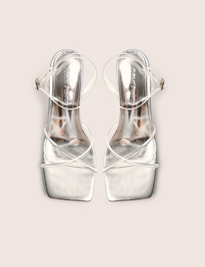 Bree Silver Perspex Barley There Square Toe Mid Stiletto Heels