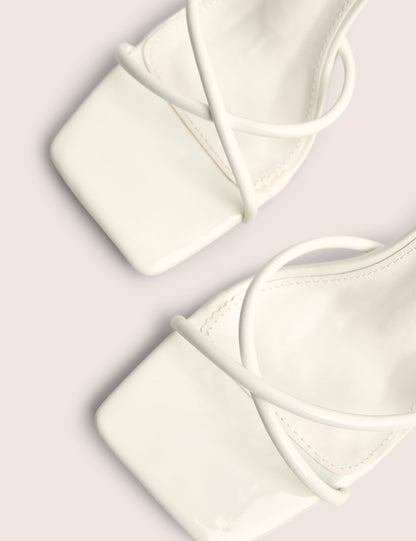 Bree White Patent Barely There Square Toe Mid Stiletto Heels