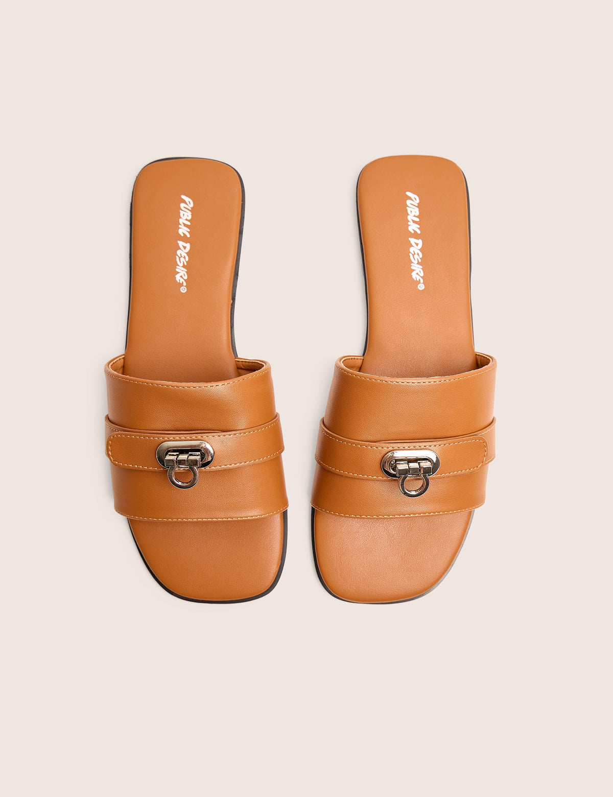 Radiance Brown Buckle Trim Flat Sandals