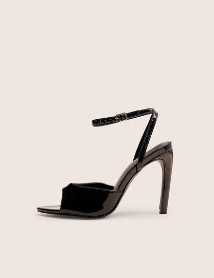 Caught on Black Peep Toe Curved High Heel