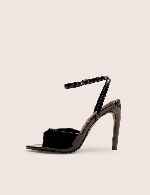 Caught on Black Peep Toe Curved High Heel