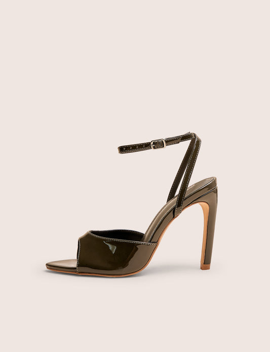 Caught on Olive Peep Toe Curved High Heel