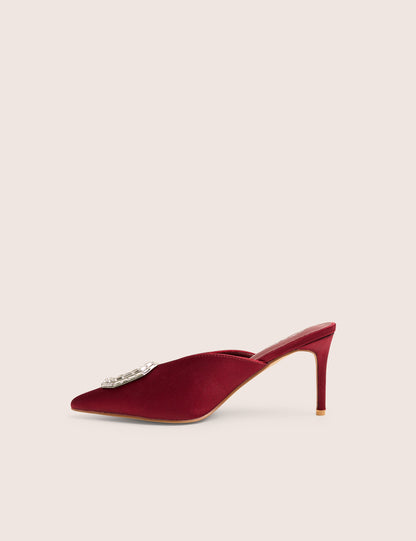 Classique Burgundy Broach Embellishment Mid Heels Mule
