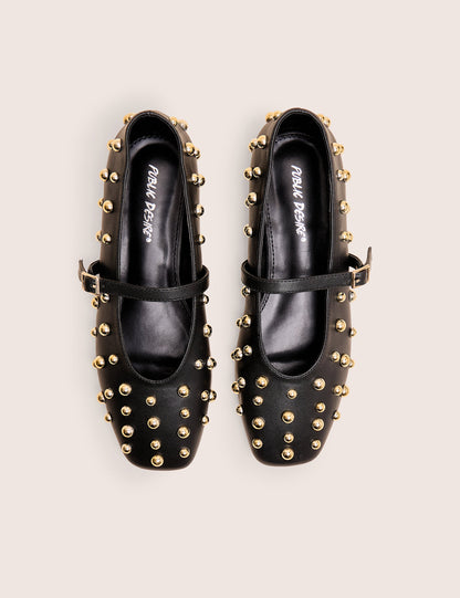 Elsie Black Studded Ballerina Flats