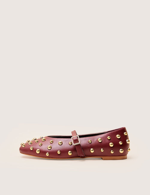 Elsie Burgundy Studded Ballerina Flats
