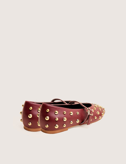 Elsie Burgundy Studded Ballerina Flats