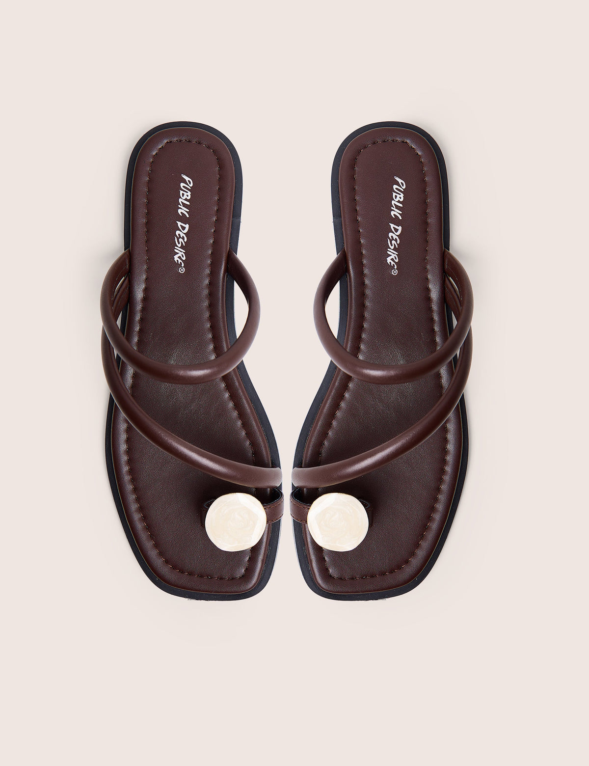 Farron Chocolate Brown Resin Detail Flat Sandals