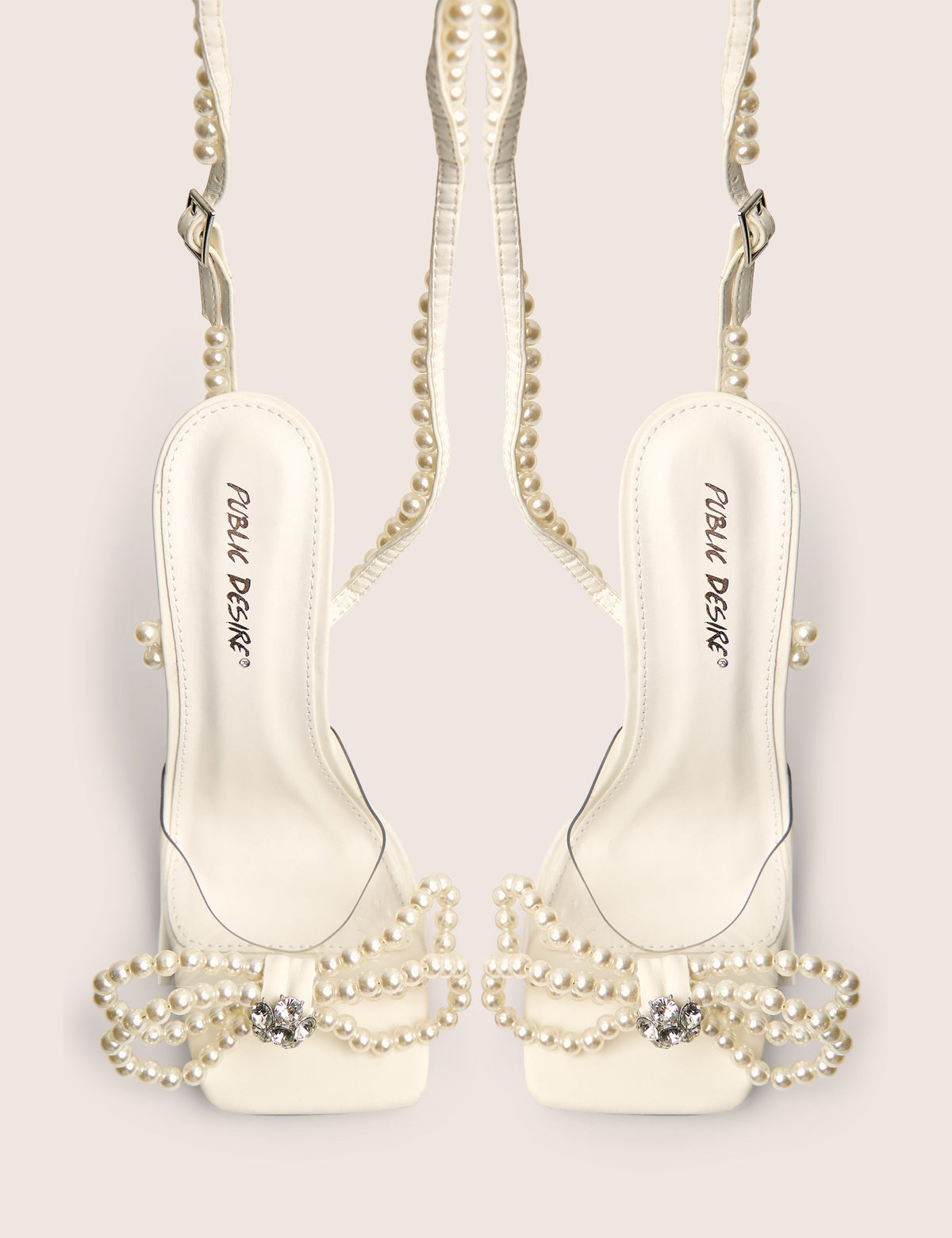 Glimmer White Wide Fit Wrap Around Pearl Square Toe Cake Stand Heels