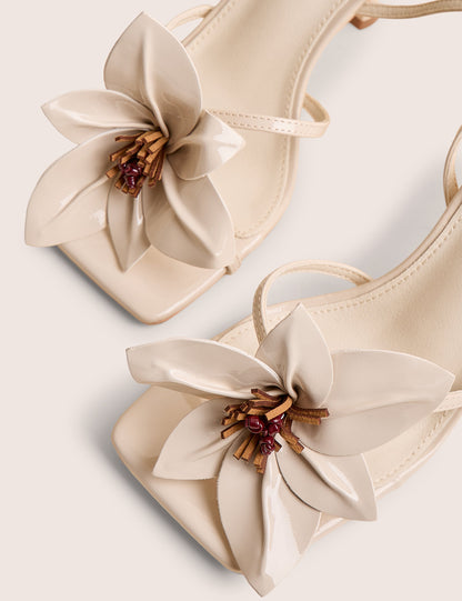 Hydrangea Wide Fit Stone Patent Flower Barely There Square Toe Mid Heels