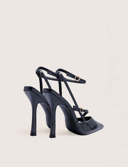 Idol Navy Patent Buckle Strappy Detail Stiletto Court High Heels