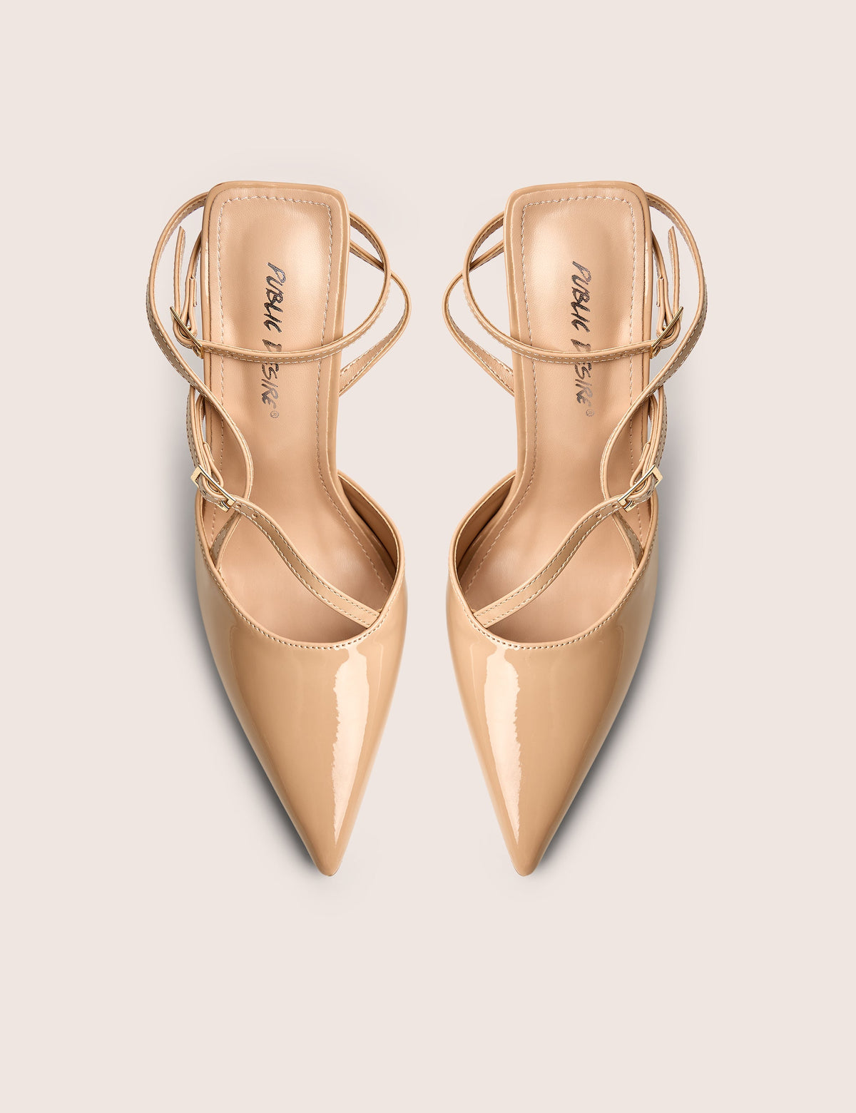 Idol Nude Patent Buckle Strappy Detail Stiletto Court High Heels