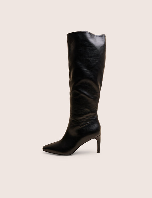 Jenny Black Curved Heel Knee High Boots