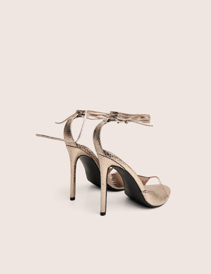 Kalisto Pewter Tie Wrap Around Mule Heels