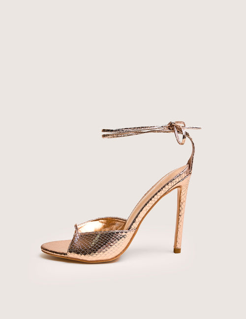 Kalisto Gold Snake Pu Lace Up Round Toe Mid Heels